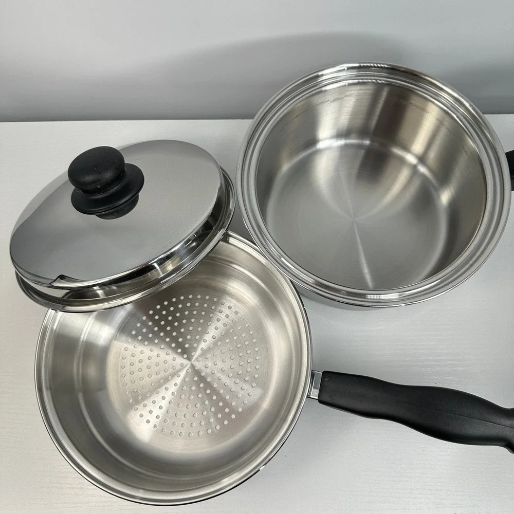 Cutco 5 Ply Aluminum Core Lidded Pot and Steamer Set Stainless Steel Made in USA